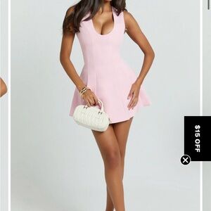 Showpo Pale Pink Scoop Neck Fit & Flare Mini Dress